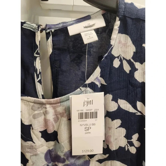 NWT J. Jill Size SP Navy Blue Floral Sleeveless Hi-Low Ruffle Hem Maxi Dress - Picture 4 of 10